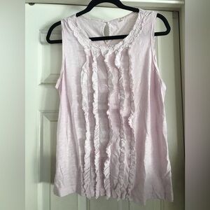 J Crew Pink Sleeveless Ruffle Tee size L